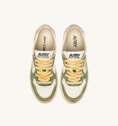 Woman MEDALIST LOW SUPER VINTAGE SNEAKERS IN GUN AND GREEN LEATHER