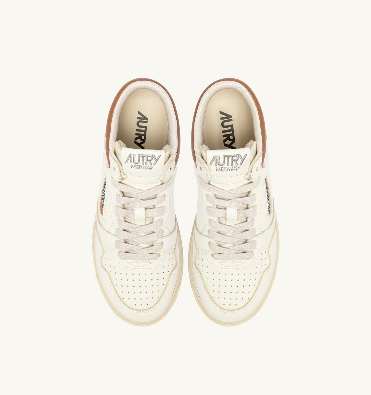 Woman MED-WAY SNEAKERS IN LEATHER COLOR MARSHMALLOW AND BROWN SUGAR