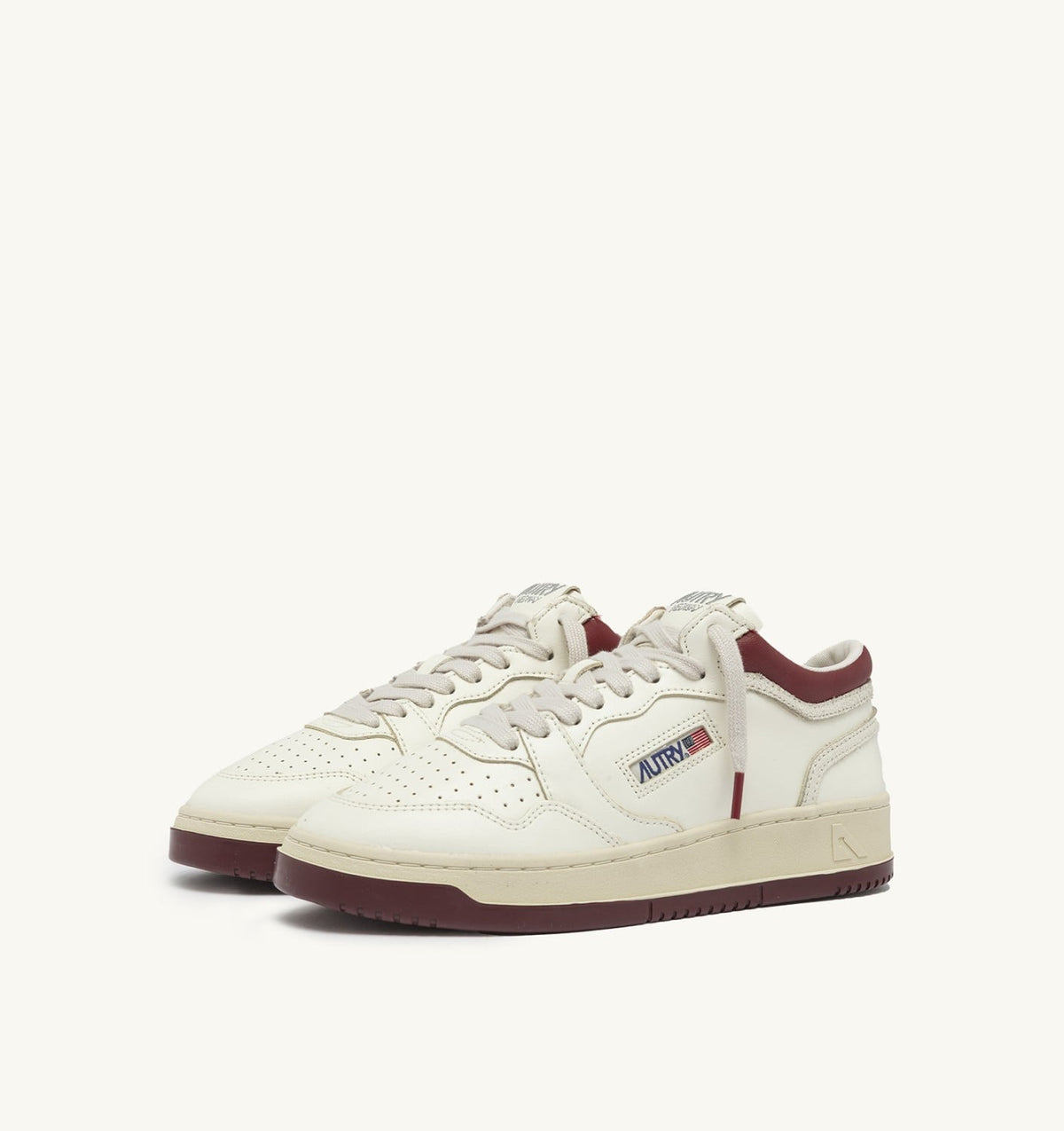 Woman MED-WAY SNEAKERS IN LEATHER COLOR MARSHMALLOW AND SYRAH