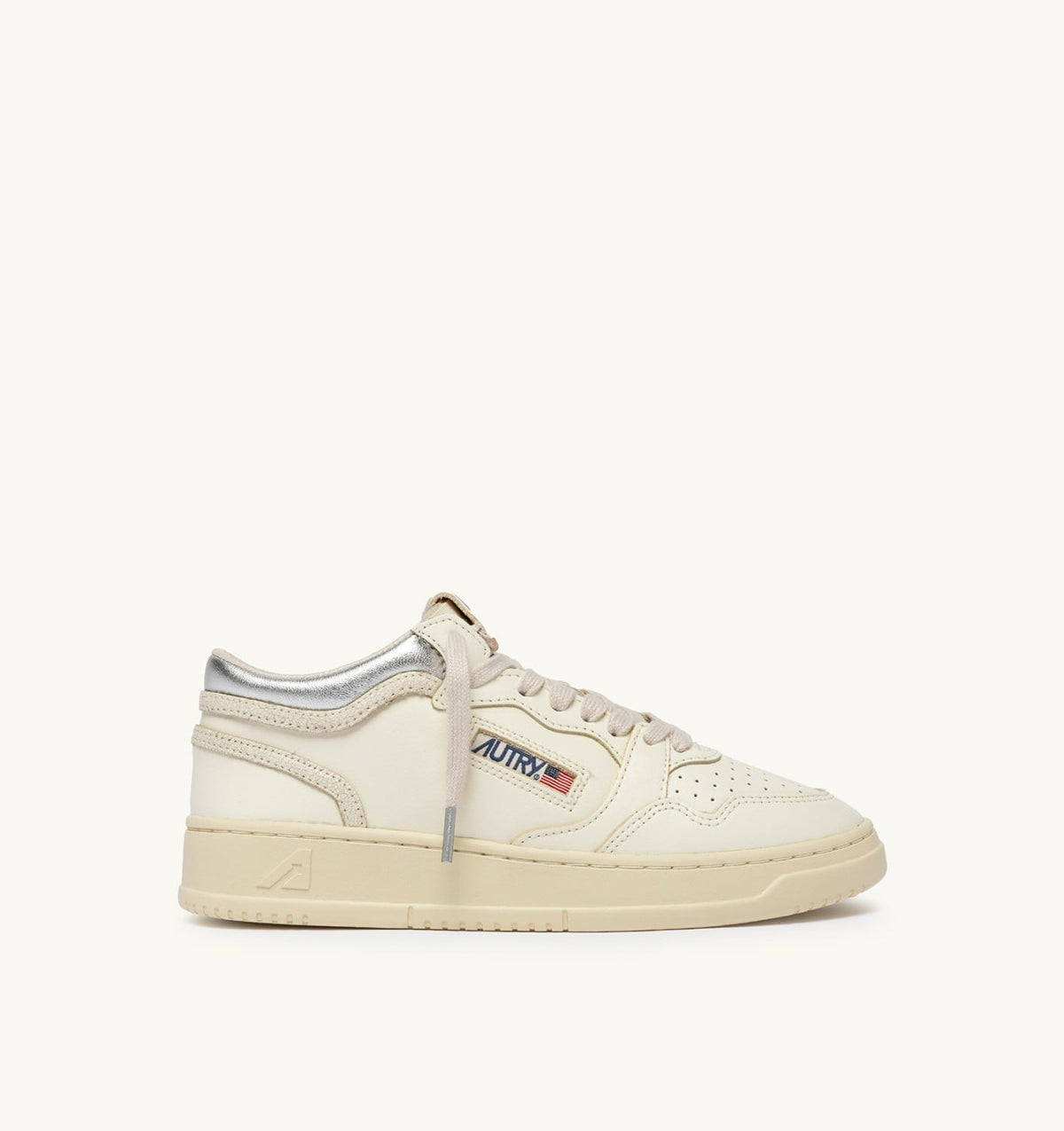 Woman MED-WAY SNEAKERS IN LEATHER COLOR MARSHMALLOW AND SILVER