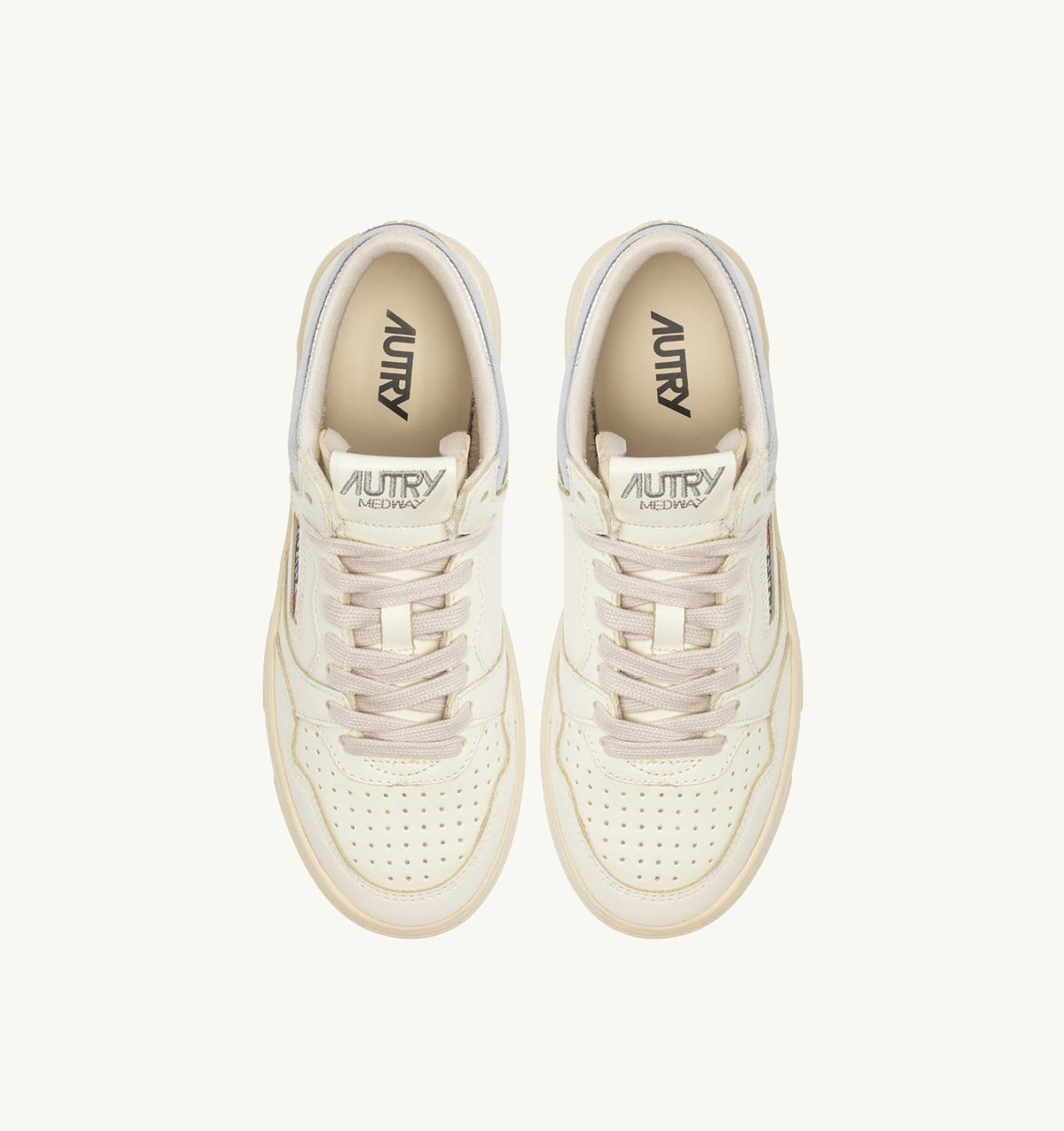 Woman MED-WAY SNEAKERS IN LEATHER COLOR MARSHMALLOW AND SILVER