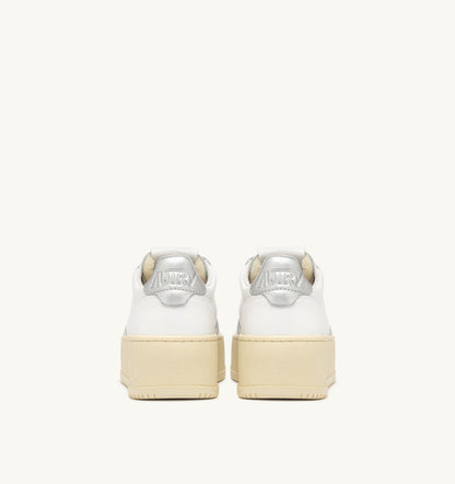 Woman MEDALIST PLATFORM SNEAKERS IN WHITE AND METALIZED SILVER LEATHER