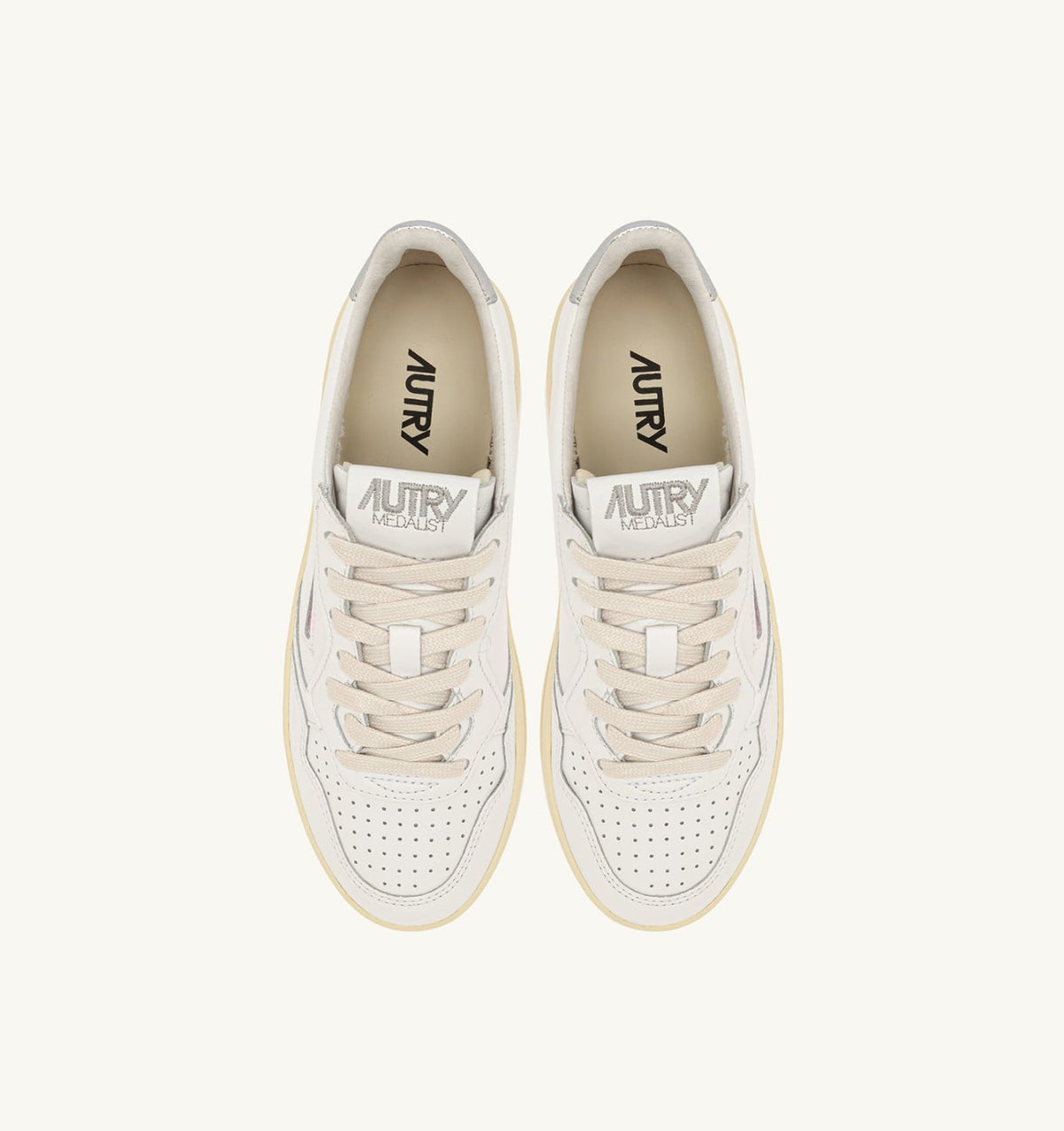 Woman MEDALIST PLATFORM SNEAKERS IN WHITE AND METALIZED SILVER LEATHER