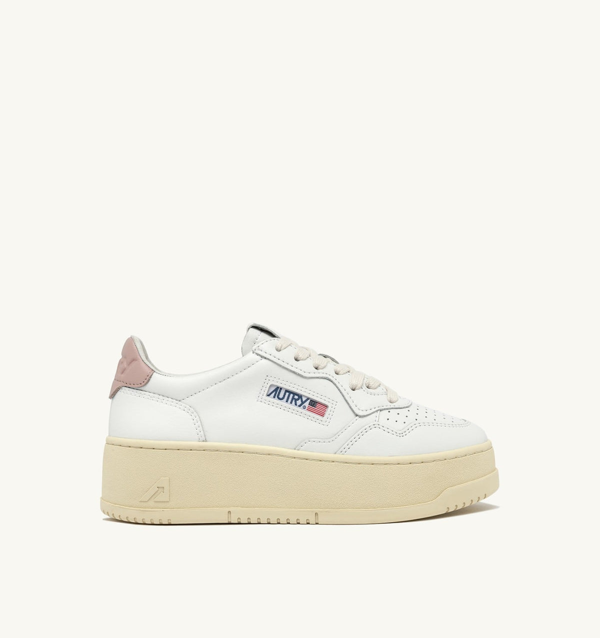 Woman MEDALIST PLATFORM SNEAKERS IN WHITE AND POWDER PINK LEATHER