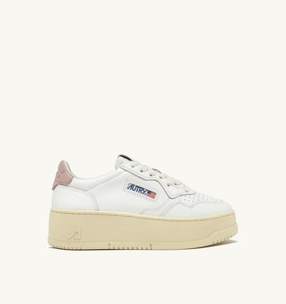 Woman MEDALIST PLATFORM SNEAKERS IN WHITE AND POWDER PINK LEATHER