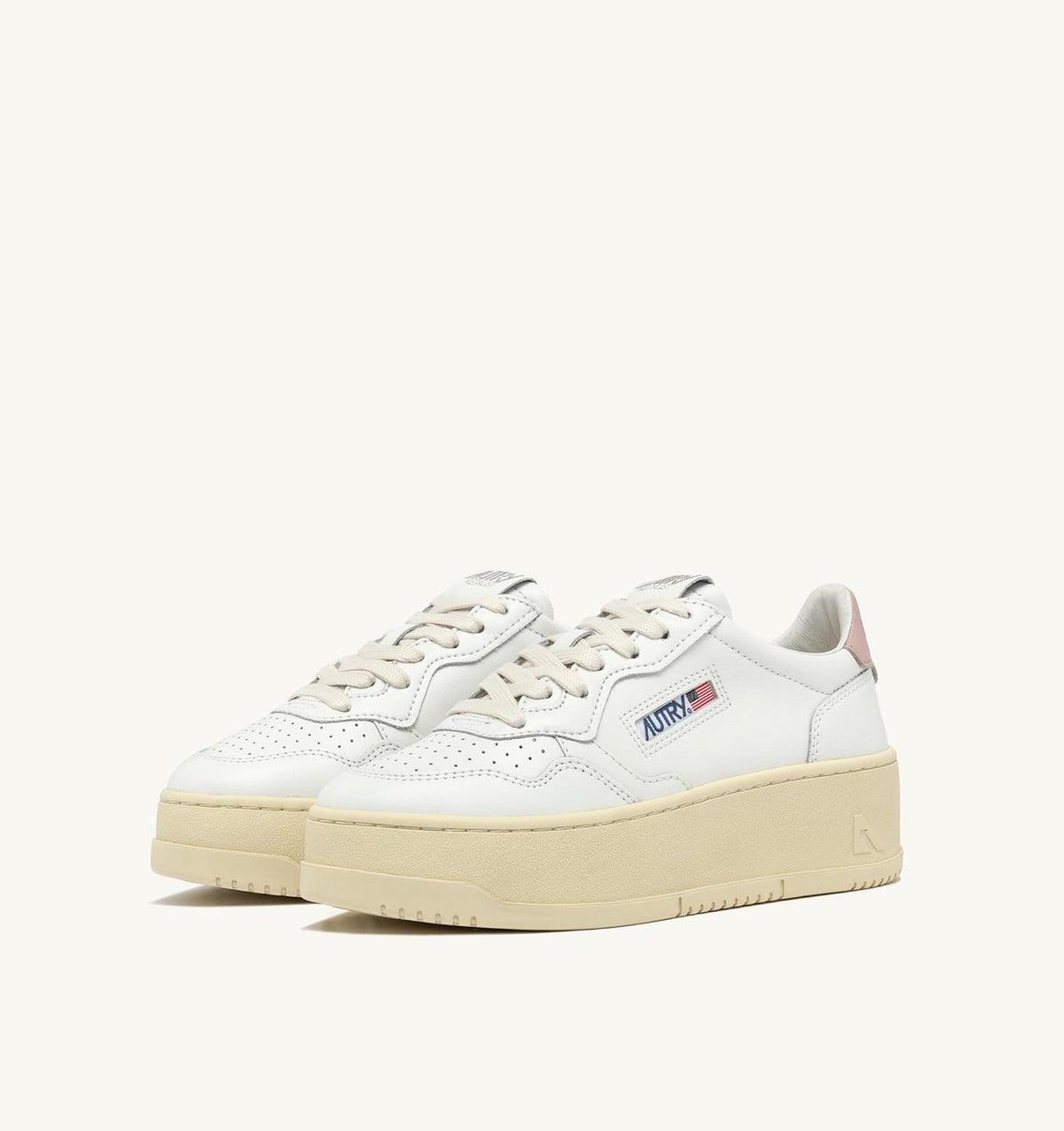 Woman MEDALIST PLATFORM SNEAKERS IN WHITE AND POWDER PINK LEATHER