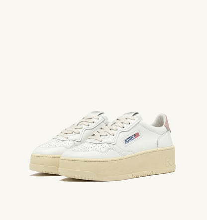 Woman MEDALIST PLATFORM SNEAKERS IN WHITE AND POWDER PINK LEATHER
