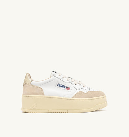 Woman MEDALIST PLATFORM SNEAKERS IN WHITE AND PLATINUM SUEDE AND LEATHER