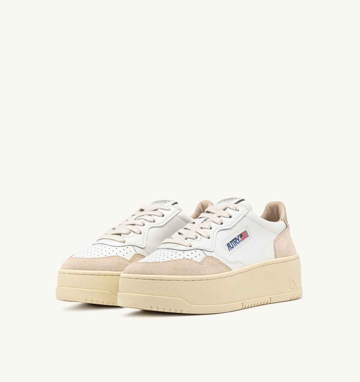 Woman MEDALIST PLATFORM SNEAKERS IN WHITE AND PLATINUM SUEDE AND LEATHER