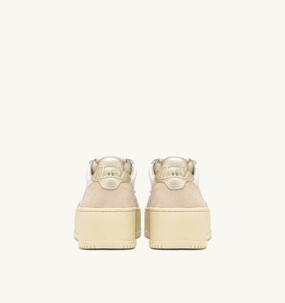 Woman MEDALIST PLATFORM SNEAKERS IN WHITE AND PLATINUM SUEDE AND LEATHER