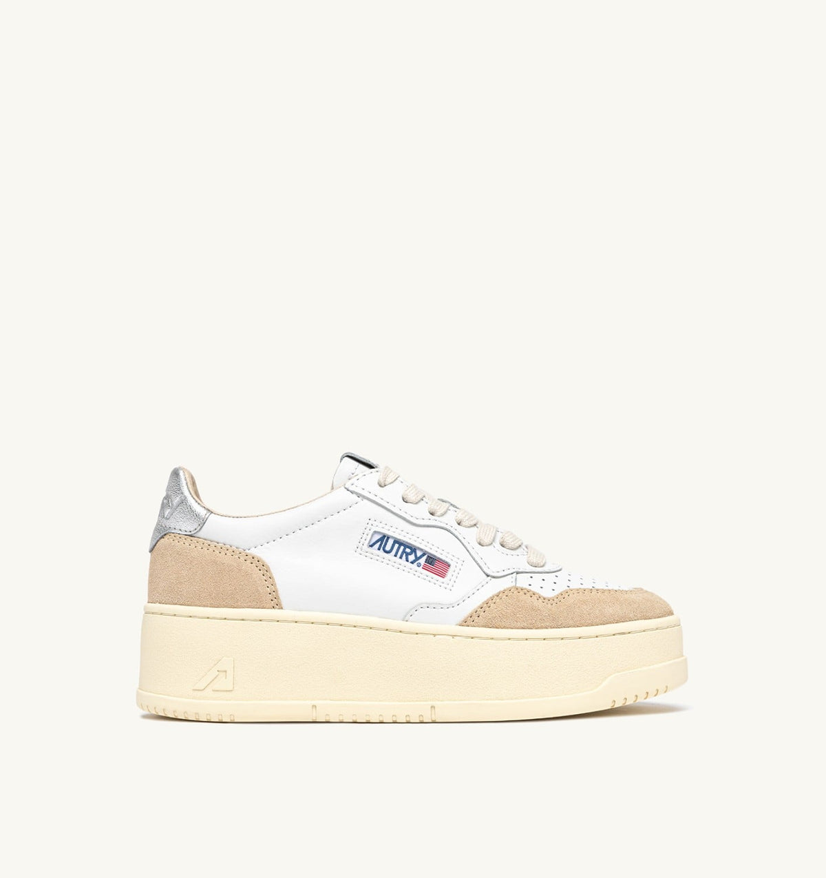 Woman MEDALIST PLATFORM SNEAKERS IN SILVER AND WHITE SUEDE AND LEATHER
