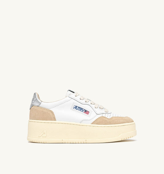 Woman MEDALIST PLATFORM SNEAKERS IN SILVER AND WHITE SUEDE AND LEATHER