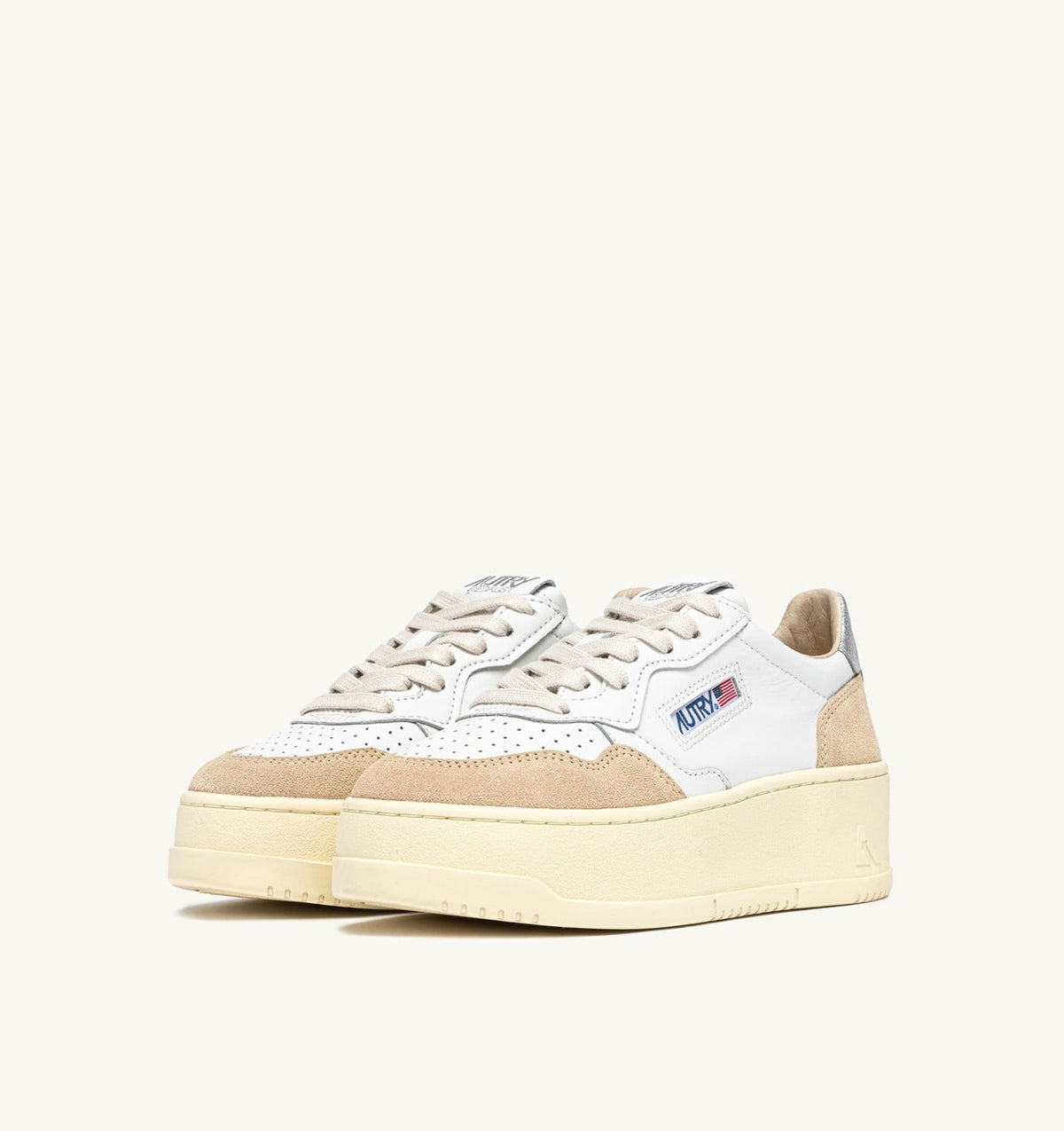 Woman MEDALIST PLATFORM SNEAKERS IN SILVER AND WHITE SUEDE AND LEATHER