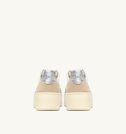 Woman MEDALIST PLATFORM SNEAKERS IN SILVER AND WHITE SUEDE AND LEATHER