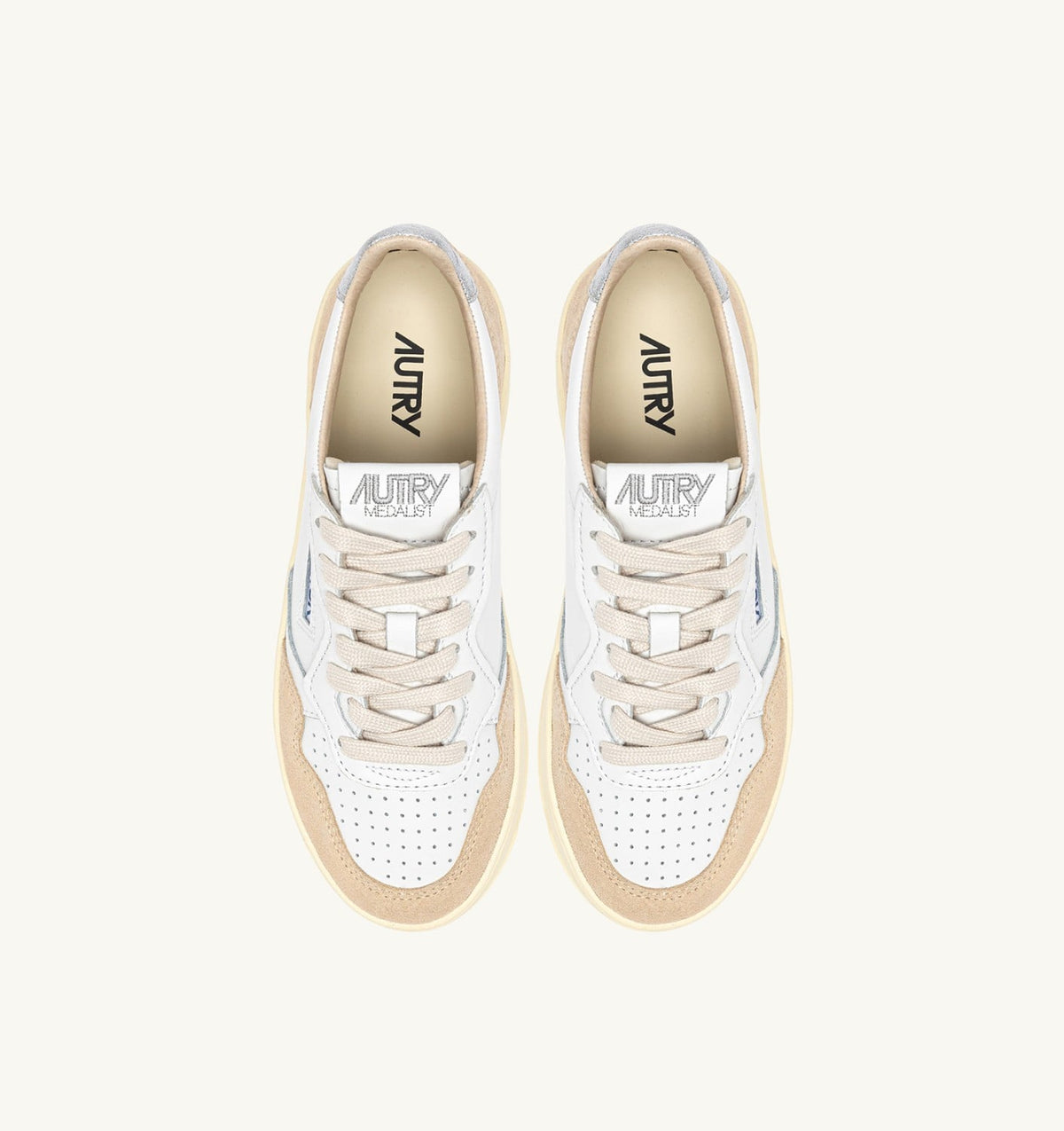 Woman MEDALIST PLATFORM SNEAKERS IN SILVER AND WHITE SUEDE AND LEATHER