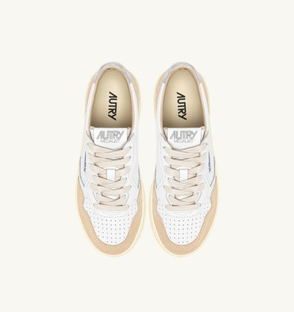 Woman MEDALIST PLATFORM SNEAKERS IN SILVER AND WHITE SUEDE AND LEATHER
