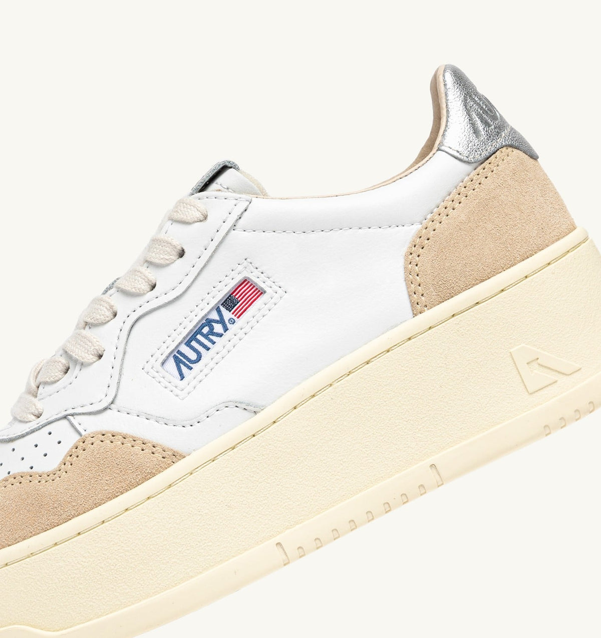 Woman MEDALIST PLATFORM SNEAKERS IN SILVER AND WHITE SUEDE AND LEATHER