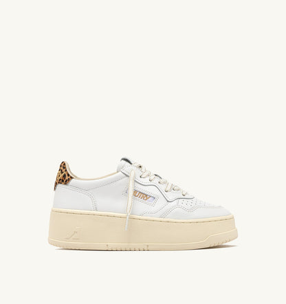 Woman MEDALIST PLATFORM SNEAKERS IN LEATHER COLOR WHITE AND LEOPARD
