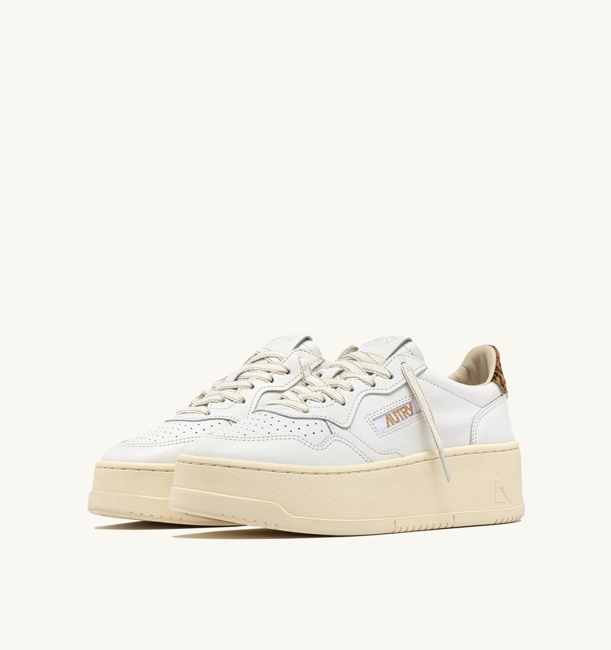 Woman MEDALIST PLATFORM SNEAKERS IN LEATHER COLOR WHITE AND LEOPARD
