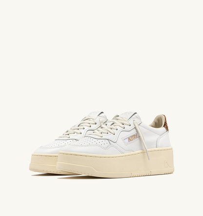 Woman MEDALIST PLATFORM SNEAKERS IN LEATHER COLOR WHITE AND LEOPARD