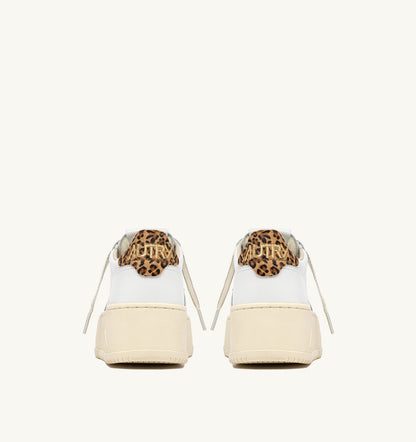 Woman MEDALIST PLATFORM SNEAKERS IN LEATHER COLOR WHITE AND LEOPARD