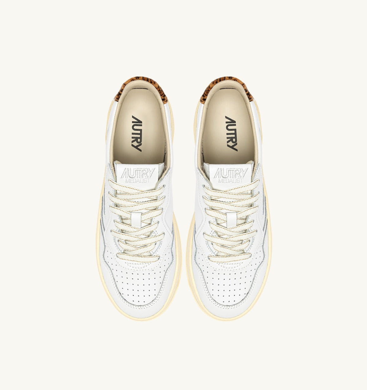 Woman MEDALIST PLATFORM SNEAKERS IN LEATHER COLOR WHITE AND LEOPARD