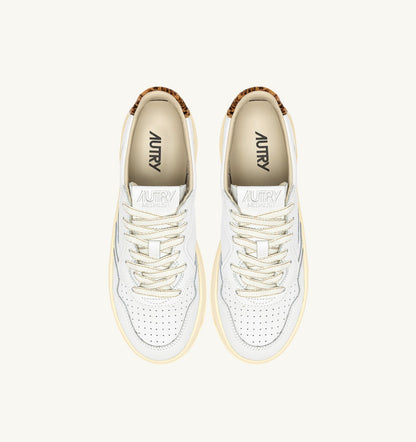 Woman MEDALIST PLATFORM SNEAKERS IN LEATHER COLOR WHITE AND LEOPARD