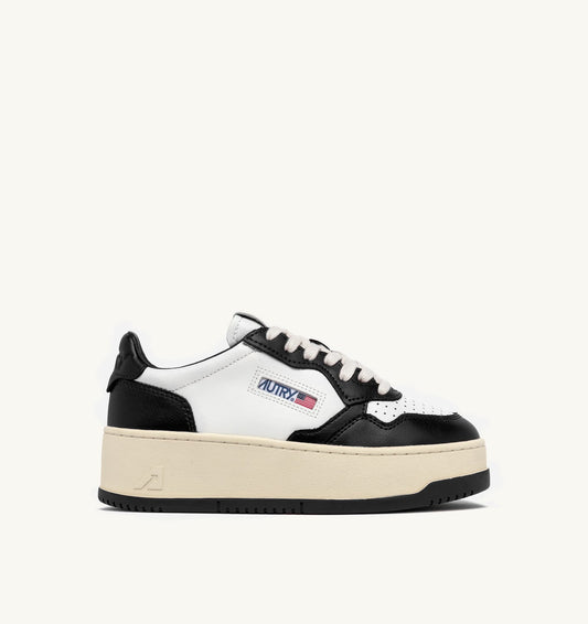 Woman MEDALIST PLATFORM SNEAKERS IN WHITE AND BLACK LEATHER