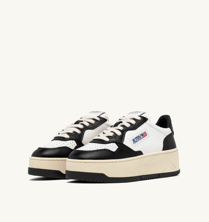 Woman MEDALIST PLATFORM SNEAKERS IN WHITE AND BLACK LEATHER