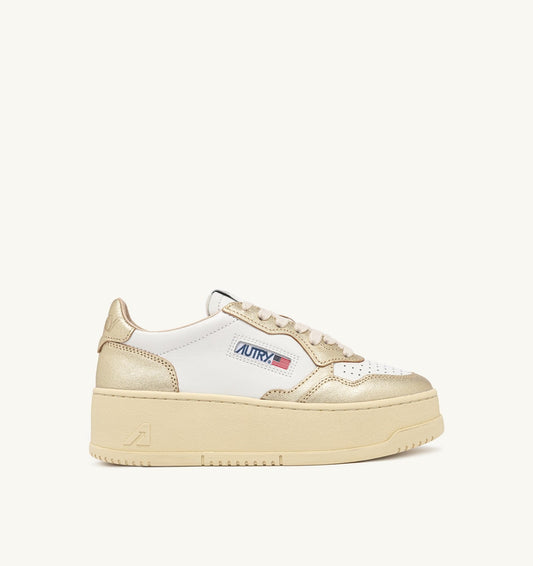 Woman MEDALIST PLATFORM SNEAKERS IN WHITE AND METALIZED PLATINUM LEATHER