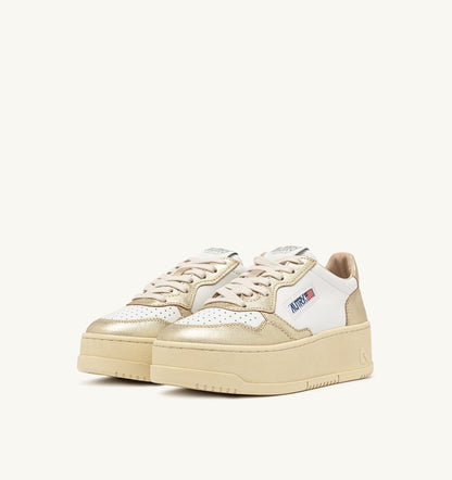 Woman MEDALIST PLATFORM SNEAKERS IN WHITE AND METALIZED PLATINUM LEATHER