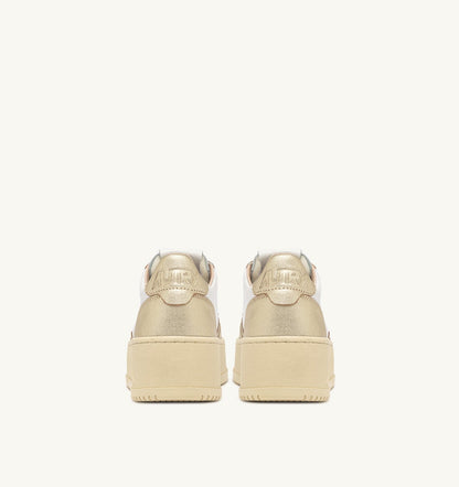 Woman MEDALIST PLATFORM SNEAKERS IN WHITE AND METALIZED PLATINUM LEATHER